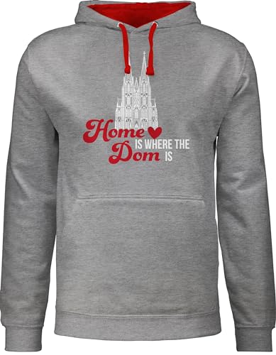 Pullover Herren Frauen Hoodie Kontrast zweifarbig - Karneval & Fasching - Damen - Home is where the Dom is Köln I - L - Grau meliert/Rot - karnevalspullover faschings kölner pulli damenbekleidung von Shirtracer