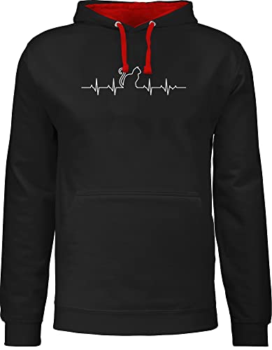 Shirtracer Pullover Herren Frauen Hoodie Kontrast zweifarbig - Katzenbesitzer Geschenk - Herzschlag Katze - XXL - Schwarz/Rot - Katzen Aufdruck Haustier Pulli Damen katzenmotiven katzenmotiv von Shirtracer