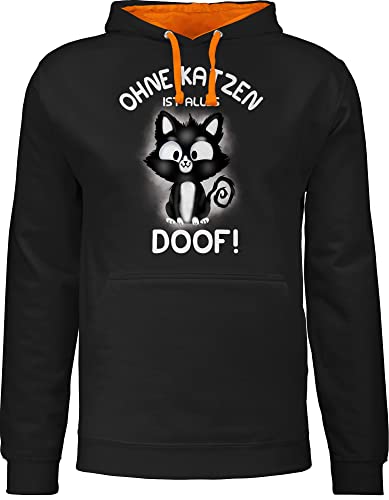 Pullover Herren Frauen Hoodie Kontrast zweifarbig - Katzenbesitzer Geschenk Katze - Ohne Katzen ist Alles doof! - XL - Schwarz/Orange - katzensprüche Damen Katzenfans Weihnachten sprüche mit von Shirtracer