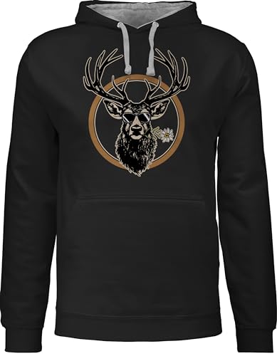 Pullover Herren Frauen Hoodie Kontrast zweifarbig - Kompatibel mit Oktoberfest - Cooler Hirsch Hirschgeweih Jäger - XS - Schwarz/Grau meliert - bayrische hirsche pulli bayrisch trachten damen Pullover Herren Frauen Hoodie Kontrast zweifarbig - Kompatibel mit Oktoberfest - Cooler Hirsch Hirschgeweih Jäger - XS - Schwarz/Grau meliert - bayrische hirsche pulli bayrisch trachten damen von Shirtracer