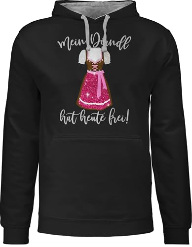 Pullover Herren Frauen Hoodie Kontrast zweifarbig - Kompatibel mit Oktoberfest - Mein Dirndl hat Heute frei - 3XL - Schwarz/Grau meliert - bayrische Trachten ersatz Hoodies bayrisch Oberteil Tracht von Shirtracer