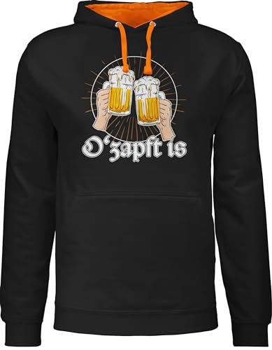 Pullover Herren Frauen Hoodie Kontrast zweifarbig - Kompatibel mit Oktoberfest - O Zapft is Bier O'zapft is Anstich Es ist angezapft - XL - Schwarz/Orange - bayrische sprüche Tracht Bayerisches von Shirtracer