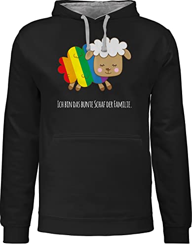 Pullover Herren Frauen Hoodie Kontrast zweifarbig - LGBTQ Kleidung Pride Flag - Ich bin das bunte Schaf der Familie - weiß - XS - Schwarz/Grau meliert - lgbt buntes damen csd regenbogen lesbian in von Shirtracer