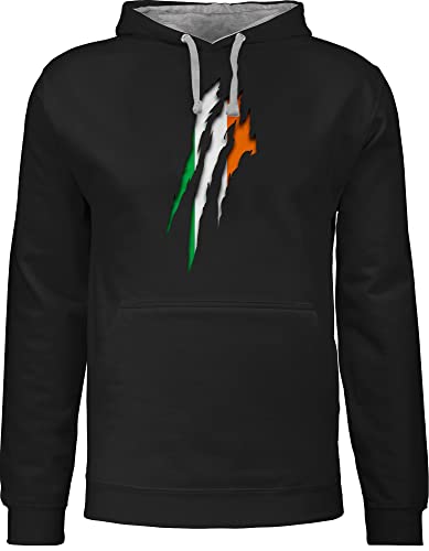 Pullover Herren Frauen Hoodie Kontrast zweifarbig - Länder Fahnen und Flaggen - Irland Krallenspuren - XL - Schwarz/Grau meliert - pulli damen kapuzenpullover pullis männer ireland+hoodie country von Shirtracer