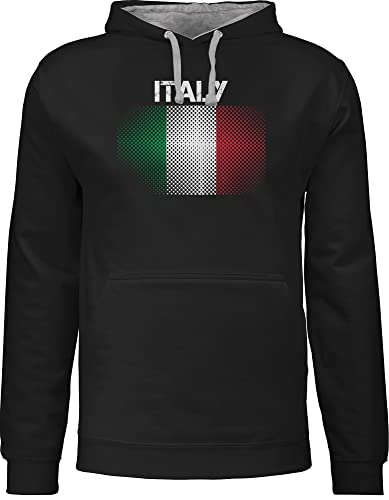 Shirtracer Pullover Herren Frauen Hoodie Kontrast zweifarbig - Länder Fahnen und Flaggen - Italy Flagge - XL - Schwarz/Grau meliert - Hoodies/pullis italienische Fahne Oberteil Italia Pulli Italiener von Shirtracer