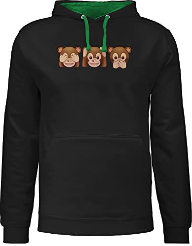 Shirtracer Pullover Herren Frauen Hoodie Kontrast zweifarbig - Manga & Comic Zubehör - Äffchen - Nix sehen, nix hören, Nichts Sagen - XL - Schwarz/Grün - Hoodie+Herren+Comic Statement ape Pulli von Shirtracer