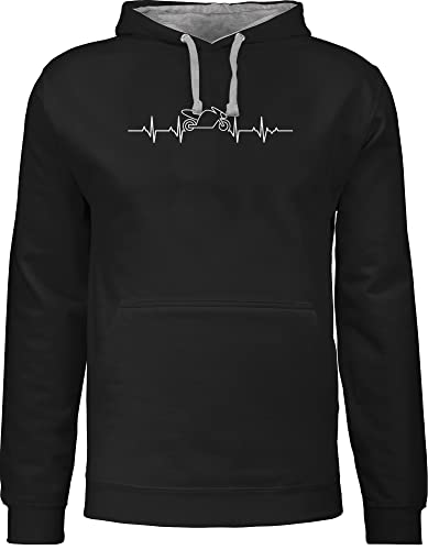 Pullover Herren Frauen Hoodie Kontrast zweifarbig - Biker - Herzschlag Motorrad - Motorbike - 3XL - Schwarz/Grau meliert - pulli damen motorrad- fun-kapuzenpullover sprueche hudi geschenk pullis von Shirtracer