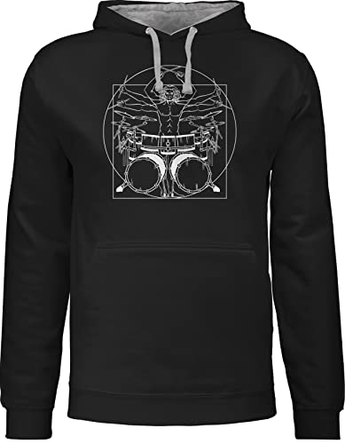 Pullover Herren Frauen Hoodie Kontrast zweifarbig - Musik Instrument Zubehör - Schlagzeuger Drummer Geschenk Schlagzeug - L - Schwarz/Grau meliert - instrumente pulli pullis hoddys hoodies damen von Shirtracer