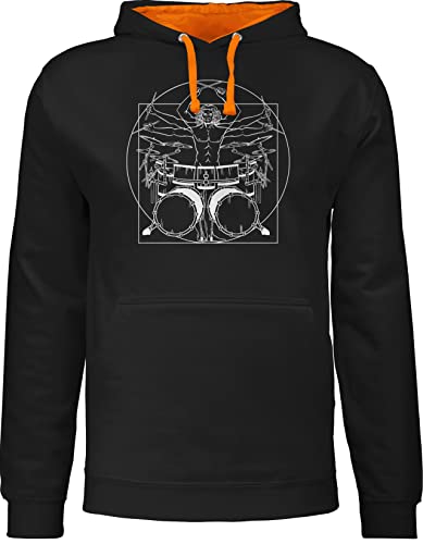 Pullover Herren Frauen Hoodie Kontrast zweifarbig - Musik Instrument Zubehör - Schlagzeuger Drummer Geschenk Schlagzeug - M - Schwarz/Orange - Instrumente Hoodies Damen Pulli hoddys pullis von Shirtracer