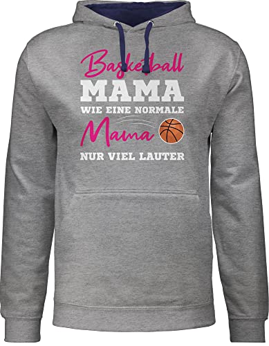 Shirtracer Pullover Herren Frauen Hoodie Kontrast zweifarbig - Muttertag - Basketball Mama wie eine Normale Mama nur viel lauter weiß - L - Grau meliert/Navy Blau - für die Mutter Vater Tag Geschenk von Shirtracer