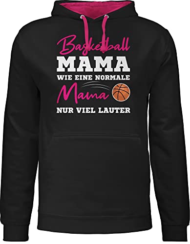 Pullover Herren Frauen Hoodie Kontrast zweifarbig - Damen - Basketball Mama wie eine normale Mama nur viel lauter weiß - XL - Schwarz/Fuchsia - mütter geschenke geschenk fuer mutter mum mom von Shirtracer