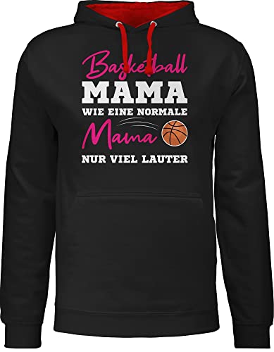 Pullover Herren Frauen Hoodie Kontrast zweifarbig - Damen - Basketball Mama wie eine normale Mama nur viel lauter weiß - XXL - Schwarz/Rot - pulli geschenk fuer mutter mommy muttertagsgeschenk von Shirtracer