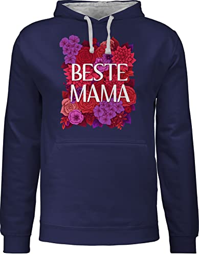 Pullover Herren Frauen Hoodie Kontrast zweifarbig - Damen - Beste Mama - 3XL - Navy Blau/Grau meliert - muttertag 2024 geschenk fuer mutter mom muttertagsgeschenke muttertagsgeschenk mütter von Shirtracer