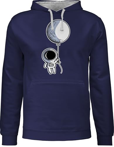 Shirtracer Pullover Herren Frauen Hoodie Kontrast zweifarbig - Nerd Geschenke - Astronaut mit Luftballon - 3XL - Navy Blau/Grau meliert - zocker Astronauten Hoody zocken Ballon Kapuzenpullover Gamer von Shirtracer