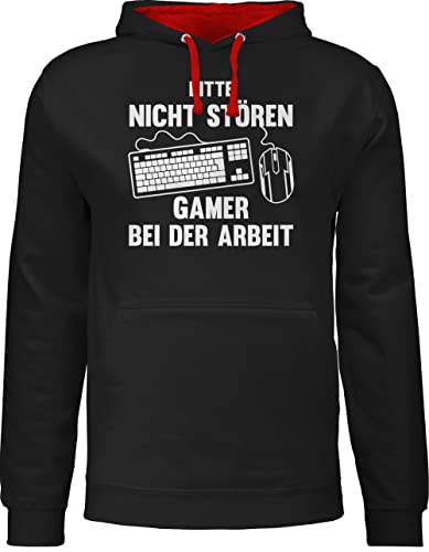 Pullover Herren Frauen Hoodie Kontrast zweifarbig - Nerd Geschenke - Bitte Nicht stören Gamer bei der Arbeit - weiß - S - Schwarz/Rot - zocker zock Pulli zocken Gaming Hoody Geek ich zocke von Shirtracer