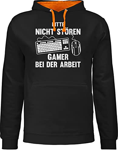 Pullover Herren Frauen Hoodie Kontrast zweifarbig - Nerd Geschenke - Bitte Nicht stören Gamer bei der Arbeit - weiß - XS - Schwarz/Orange - Kapuzenpulli Computer Nerds ich zocke Pulli Geeks von Shirtracer