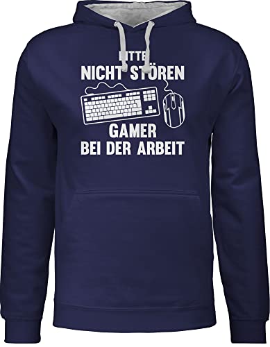 Shirtracer Pullover Herren Frauen Hoodie Kontrast zweifarbig - Nerd Geschenke - Bitte Nicht stören Gamer bei der Arbeit - weiß - L - Navy Blau/Grau meliert - Kapuzenpulli Geeks ich zocke Damen Pulli von Shirtracer