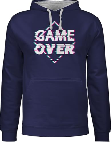 Pullover Herren Frauen Hoodie Kontrast zweifarbig - Nerd Geschenke - Game Over - Glitch - weiß - XL - Navy Blau/Grau meliert - zocker gaming zocken gamer geek nerds geeks nerdgeschenk nerdige von Shirtracer