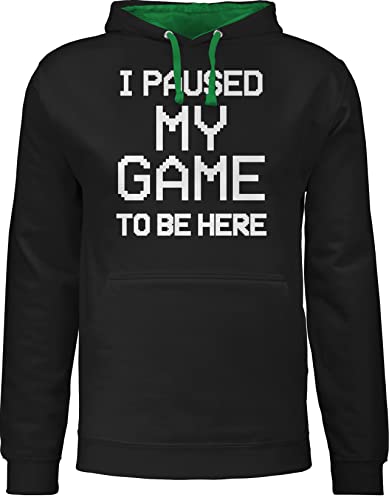 Pullover Herren Frauen Hoodie Kontrast zweifarbig - Nerd Geschenke - I paused my game to be here - weiß - XL - Schwarz/Grün - gamer nerds geschenk für zocker zocken computer geschenkideen geeks von Shirtracer