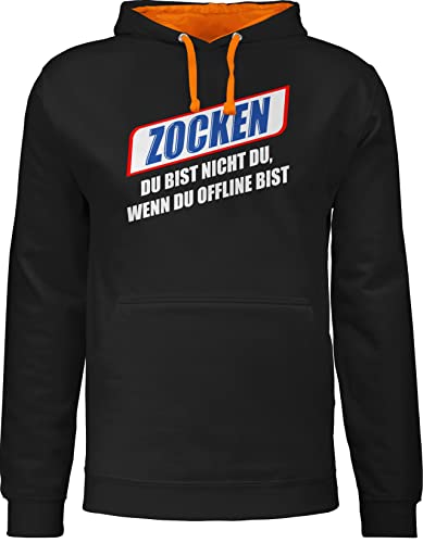 Pullover Herren Frauen Hoodie Kontrast zweifarbig - Nerd Geschenke - Zocken Du bist Nicht du wenn du offline bist weiß - S - Schwarz/Orange - Geek Hoody Gamer Kapuzenpulli Geschenk zocker von Shirtracer