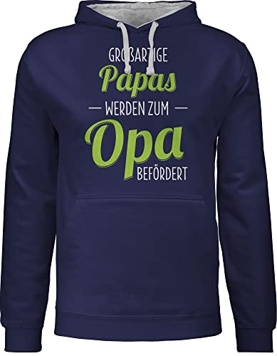 Pullover Herren Frauen Hoodie Kontrast zweifarbig - Geschenke - Großartige Papas werden zum Opa befördert - M - Navy Blau/Grau meliert - pulli opas vatertag kapuzenpullover vateetag geworden von Shirtracer