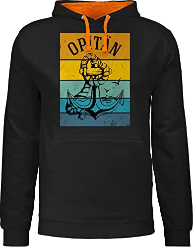 Pullover Herren Frauen Hoodie Kontrast zweifarbig - Opa Geschenke - Opitän Vintage mit Anker - L - Schwarz/Orange - Geschenk Weihnachten für Grossvater batertag großvater vatertah von Shirtracer