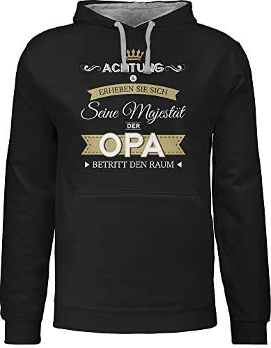 Pullover Herren Frauen Hoodie Kontrast zweifarbig - Geschenke - Seine Majestät der Opa - 3XL - Schwarz/Grau meliert - Hoodies/pullis vateetag Kapuzenpullover Grandad pullis Fater Tag von Shirtracer