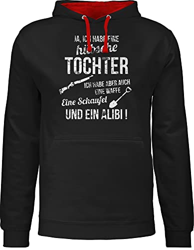 Shirtracer Pullover Herren Frauen Hoodie Kontrast zweifarbig - Papa - Ich Habe eine hübsche Tochter - 3XL - Schwarz/Rot - Geschenk Fuer Mutter schöne Mama ja Schöne Vatertag Vater Mommy sprüche von Shirtracer