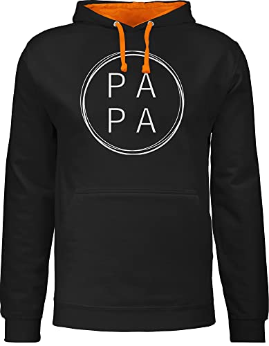 Pullover Herren Frauen Hoodie Kontrast zweifarbig - Partner-Look Familie - Papa - Kreise - XL - Schwarz/Orange - Partner Look Pulli Partnerlook Hoody Vater Familien Family von Shirtracer