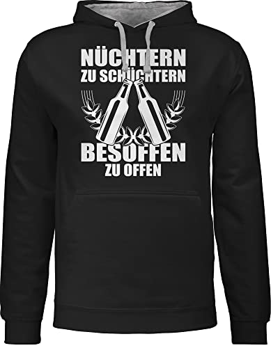 Pullover Herren Frauen Hoodie Kontrast zweifarbig - Party & Alkohol Damen - Nüchtern zu schüchtern - besoffen zu offen - weiß - XL - Schwarz/Grau meliert - sauf sprüche hoodies saufgeschenk von Shirtracer