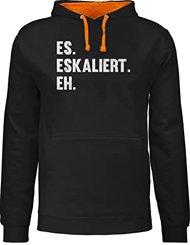 Pullover Herren Frauen Hoodie Kontrast zweifarbig - Party & Alkohol - Es eskaliert eh - M - Schwarz/Orange - mit sprüchen Trink sprüche Festival saufgeschenk Spruch Saufen Malle betrunken es. Alki von Shirtracer