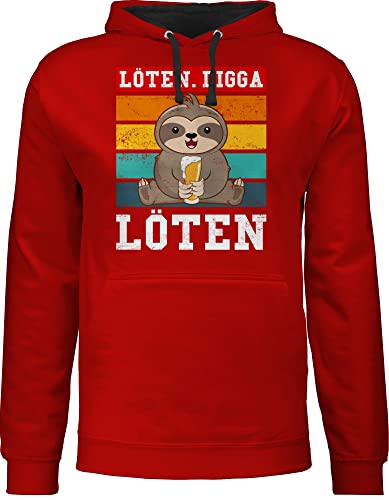 Shirtracer Pullover Herren Frauen Hoodie Kontrast zweifarbig - Party & Alkohol - Löten Digga Löten Vintage weiß bunt - L - Rot/Schwarz - Sauf Saufen Pulli Alki faultier Damen Trinken trinksprüche von Shirtracer