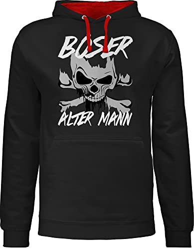 Pullover Herren Frauen Hoodie Kontrast zweifarbig - Piraten & Totenkopf - Böser alter Mann - M - Schwarz/Rot - herrenpullies sprüche, hoddie totenkopf, kuschelpullover lustige sprüche hoody von Shirtracer