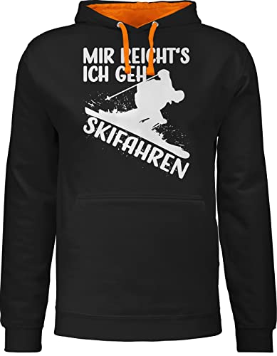 Pullover Herren Frauen Hoodie Kontrast zweifarbig - Snowboard, Ski und mehr - Mir reicht's ich GEH Skifahren - weiß - XL - Schwarz/Orange - Wintersport Skifahrer reichts Fahren von Shirtracer