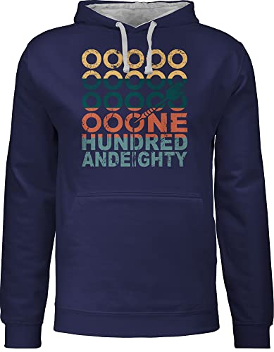 Shirtracer Pullover Herren Frauen Hoodie Kontrast zweifarbig - One Hundred and Eighty - bunt - L - Navy Blau/Grau meliert - Sport Dart Damen Darts von Shirtracer