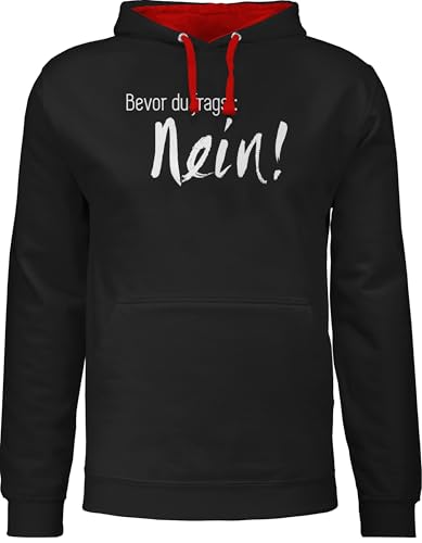 Pullover Herren Frauen Hoodie Kontrast zweifarbig - Sprüche Statement - Bevor du fragst: Nein - XS - Schwarz/Rot - spass mit aufschrift nö pullis bösen sprüchen statements no fun-kapuzenpullover von Shirtracer