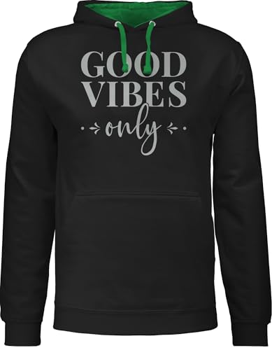 Pullover Herren Frauen Hoodie Kontrast zweifarbig - Sprüche Statement - Good Vibes only Lettering - L - Schwarz/Grün - mit Aufschrift Damen Statements sprüchen￼ Spruch von Shirtracer