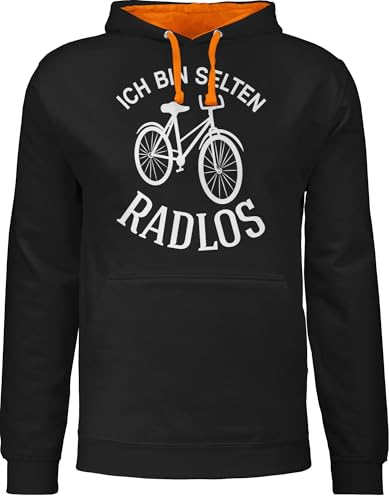 Pullover Herren Frauen Hoodie Kontrast zweifarbig - Radsport - Damen - Ich Bin selten Radlos - L - Schwarz/Orange - Rad Pulli Fahrrad damenhooddies Radfahrer Kapuzenpullover rennrad Oberteil radel von Shirtracer