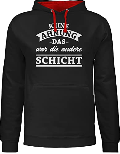 Pullover Herren Frauen Hoodie Kontrast zweifarbig - Sprüche Statement - Keine Ahnung das war die andere Schicht! Banner - S - Schwarz/Rot - Pulli Arbeit Spruch sprueche Schicht pullis arbeits von Shirtracer