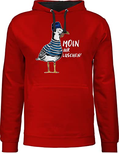 Shirtracer Pullover Herren Frauen Hoodie Kontrast zweifarbig - Sprüche Statement - Moin Ihr Luschen - Coole Möwe - Weiß - XL - Rot/Schwarz - Damen männer Kapuzenpullover mit Aufschrift möwe, von Shirtracer