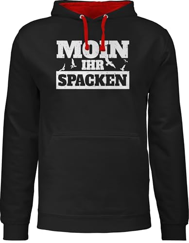 Pullover Herren Frauen Hoodie Kontrast zweifarbig - Sprüche Statement - Moin ihr Spacken - weiß - 5XL - Schwarz/Rot - lustige mit aufschrift moein hoodies statements moin,moin hoodi sprüchen￼ von Shirtracer