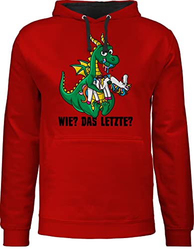 Pullover Herren Frauen Hoodie Kontrast zweifarbig - Sprüche Statement - Wie? Das Letzte? - schwarz - L - Rot/Schwarz - statements drachen pulli mit aufschrift einhorn kapuzenpullover spruch letzte von Shirtracer