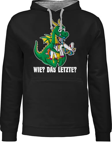 Pullover Herren Frauen Hoodie Kontrast zweifarbig - Sprüche Statement - Wie? Das Letzte? - weiß - S - Schwarz/Grau meliert - mit Aufschrift Drache Pulli Statements Einhorn Damen sprüchen￼ von Shirtracer