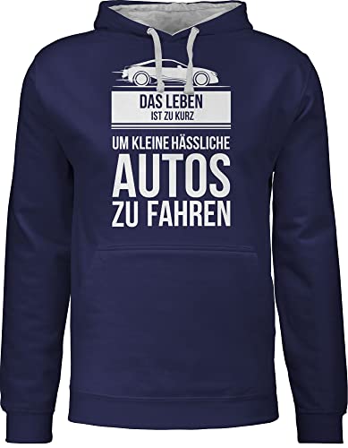 Pullover Herren Frauen Hoodie Kontrast zweifarbig - Sprüche Statement - das leben ist zu kurz um kleine hässliche autos zu fahren - M - Navy Blau/Grau meliert - auto pulli mit mechaniker pullis von Shirtracer
