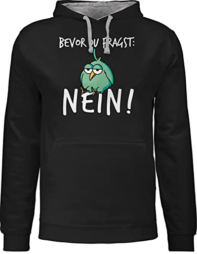 Pullover Herren Frauen Hoodie Kontrast zweifarbig - Sprüche Statement mit Spruch - Bevor du fragst Nein - M - Schwarz/Grau meliert - hudis sprüchen pulli damen kaputzenpuloverer hoodies kapuze von Shirtracer