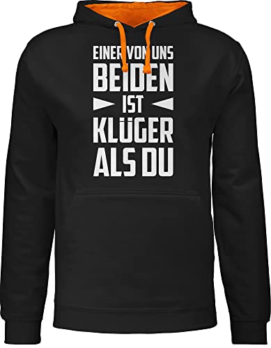 Pullover Herren Frauen Hoodie Kontrast zweifarbig - Sprüche Statement mit Spruch - Einer von Uns beiden ist Klüger als Du - weiß - M - Schwarz/Orange - sprueche Kapuzenpullover spruechen von Shirtracer