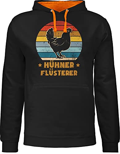 Pullover Herren Frauen Hoodie Kontrast zweifarbig - Sprüche Statement mit Spruch - Hühner Flüsterer Vintage Henne - XL - Schwarz/Orange - sprüchen Drauf Hoddies witzige Pulli Damen lustige von Shirtracer