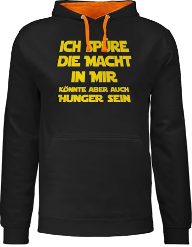 Pullover Herren Frauen Hoodie Kontrast zweifarbig - Sprüche Statement mit - Ich spüre die Macht in Mir könnte Aber auch Hunger Sein I Spruch Hunger - XL - Schwarz/Orange - Pulli sprueche Hoddies von Shirtracer