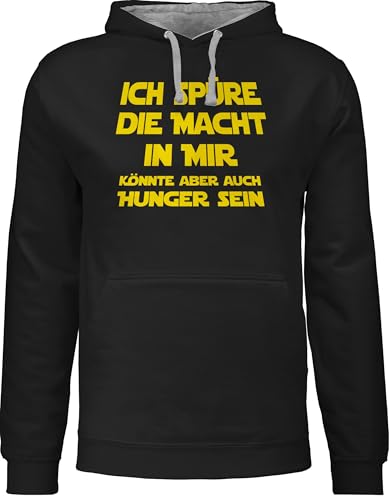 Pullover Herren Frauen Hoodie Kontrast zweifarbig - Sprüche Statement mit - Ich spüre die Macht in Mir könnte Aber auch Hunger Sein I Spruch Hunger - XL - Schwarz/Grau meliert - Pulli sprueche von Shirtracer