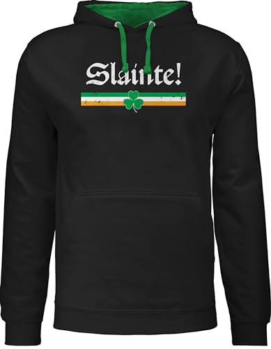 Pullover Herren Frauen Hoodie Kontrast zweifarbig - St. Patricks Day - Slàinte Irish - Prost Auf Dein Wohl - XL - Schwarz/Grün - Sankt Slainte Pulli Patrick Pub Paddys st Patrick's st.Patricks von Shirtracer